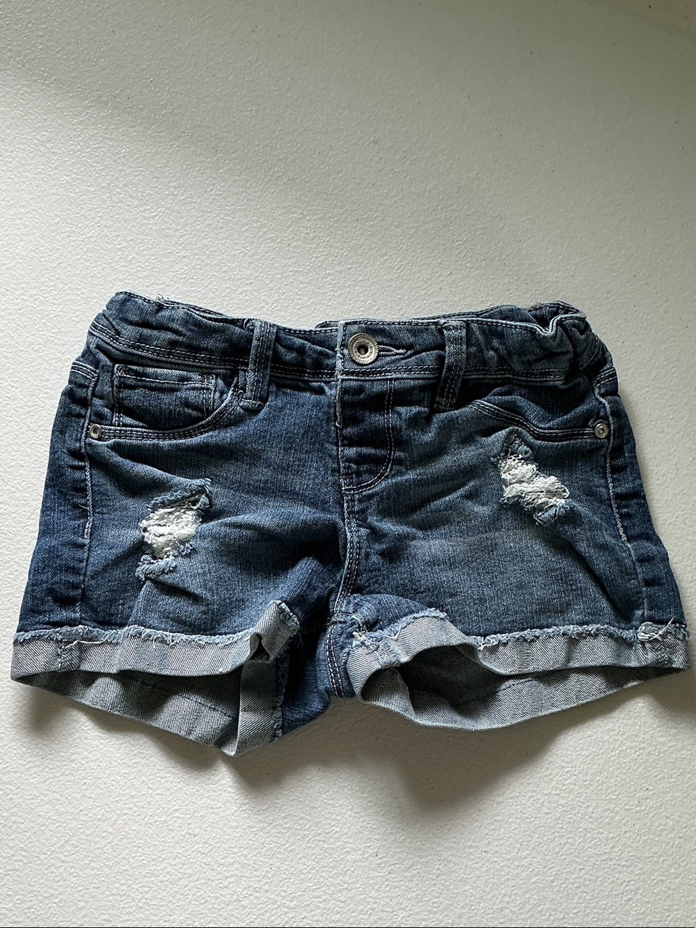 Girls' Dark Blue Distressed Denim Roll-Cuff Shorts My Favorite DENIM SHORT
